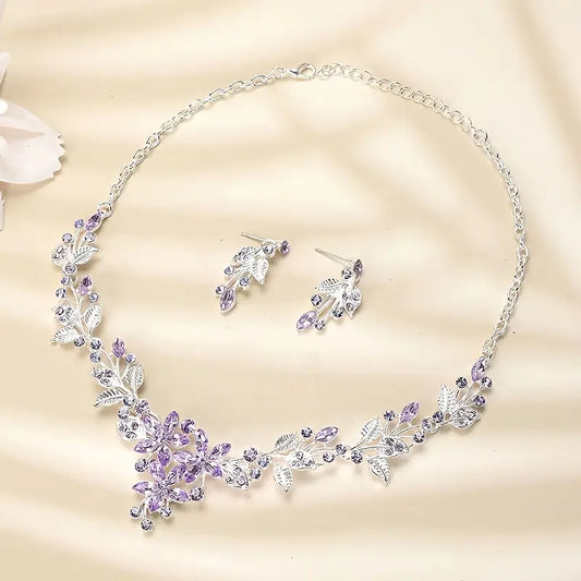 1 Necklace Elegant,Earring Jewelry Set Sparkling Flower Design