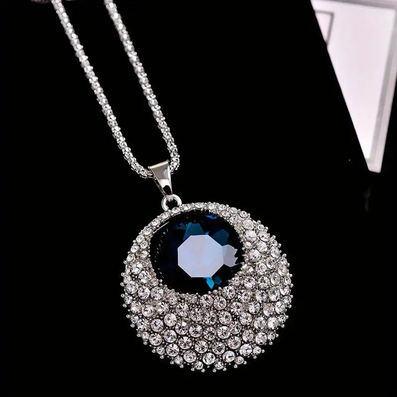 Crystal Round Sweater Chain Necklace