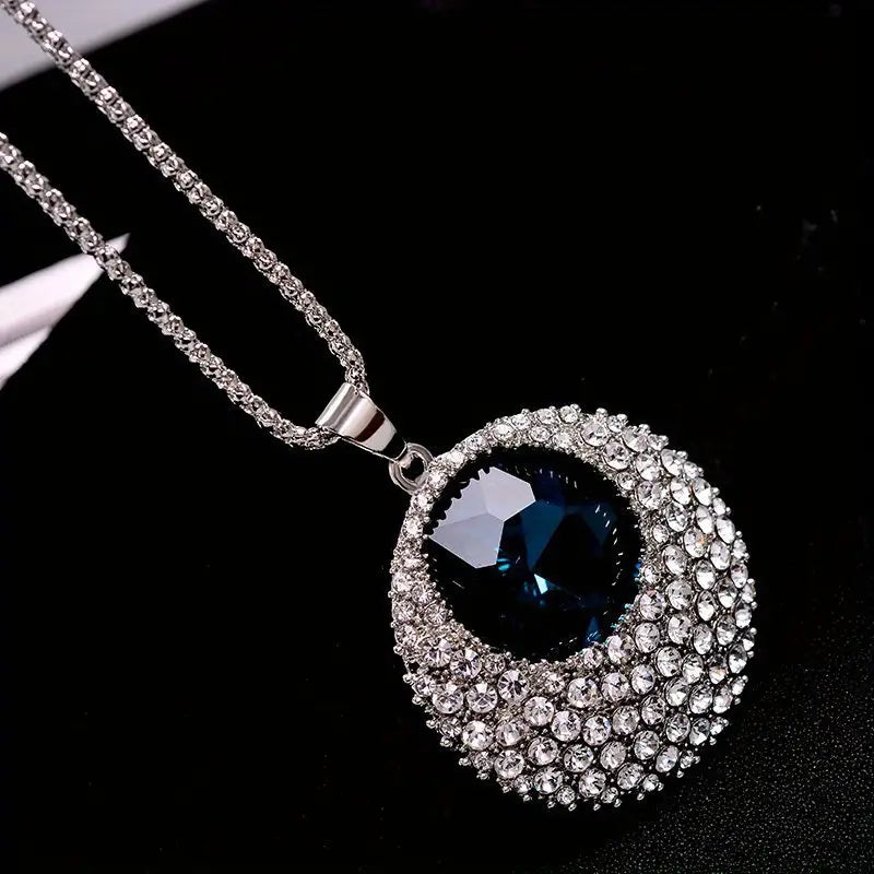 Crystal Round Sweater Chain Necklace