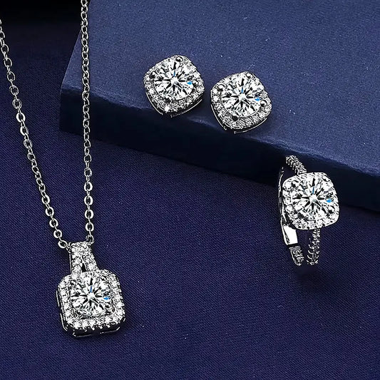 4pcsShiny Necklace Earrings Ring