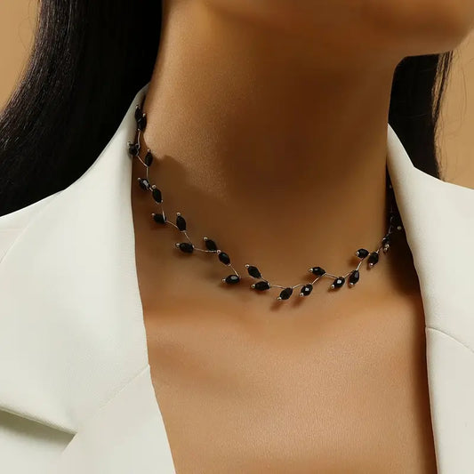 Black Beaded Wave Choker Necklace