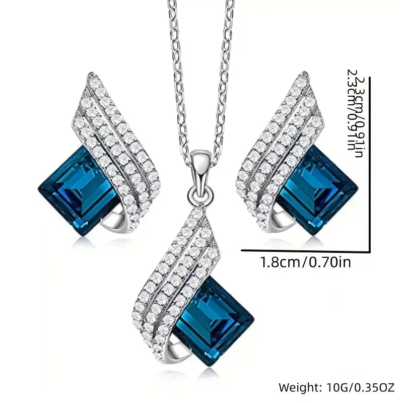 Angel Wings Blue Pendant Necklace Earrings Set