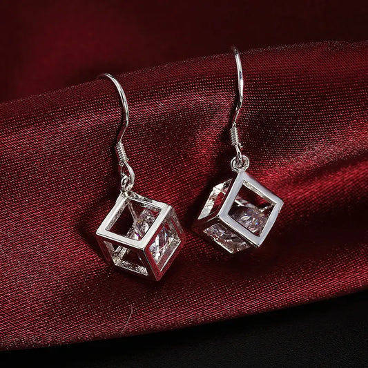 Silver Plated Drop & Dangle Earrings, Copper with Synthetic Cubic zirconia