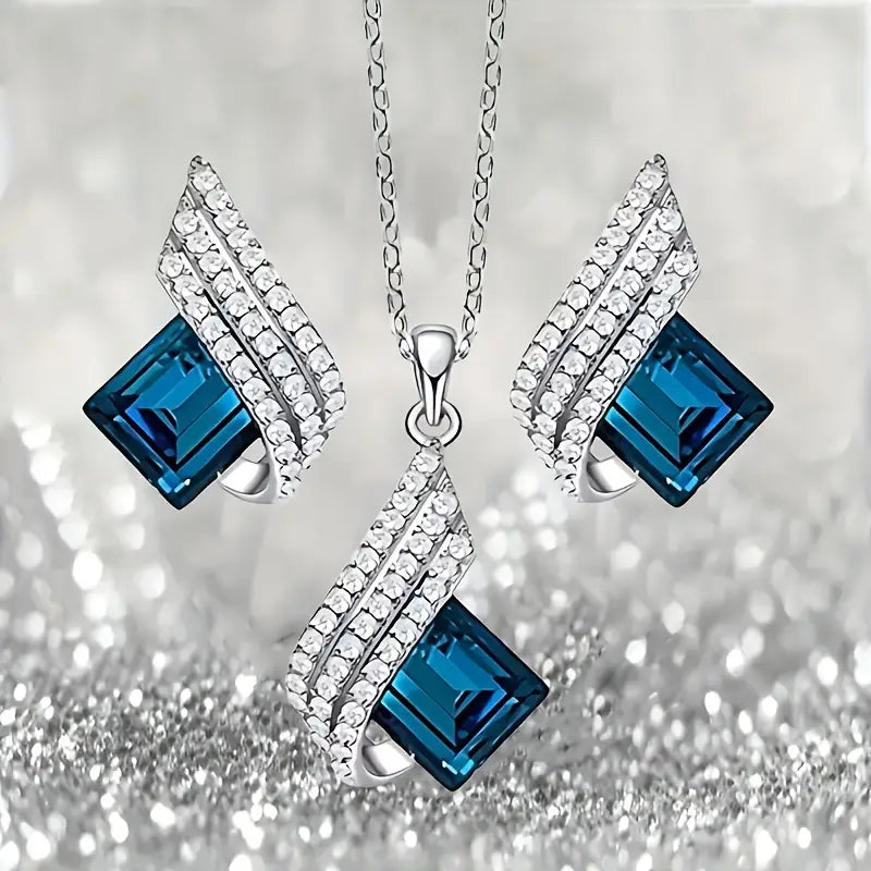 Angel Wings Blue Pendant Necklace Earrings Set