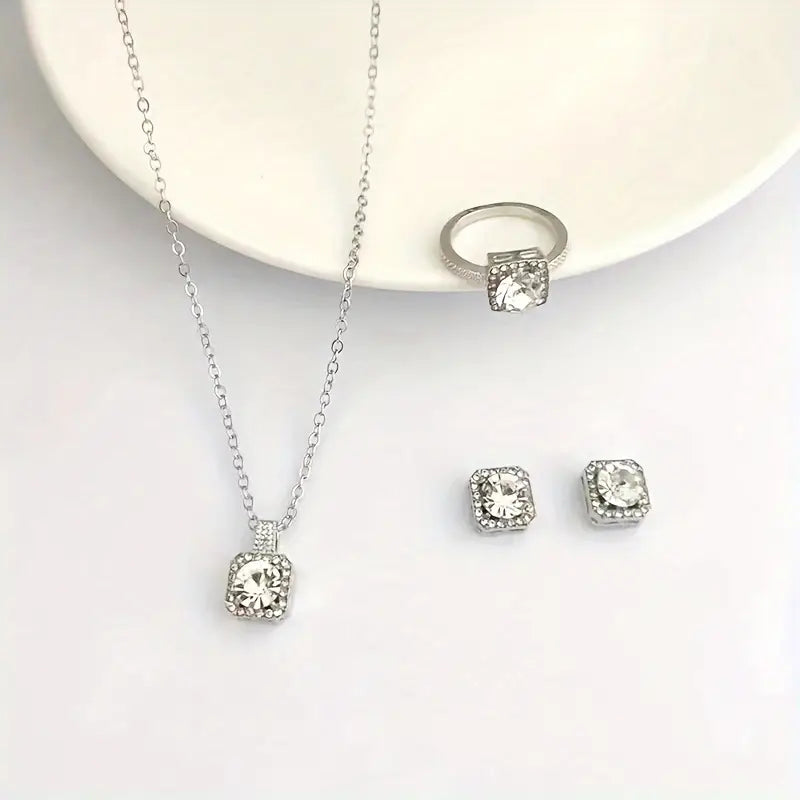 4pcsShiny Necklace Earrings Ring