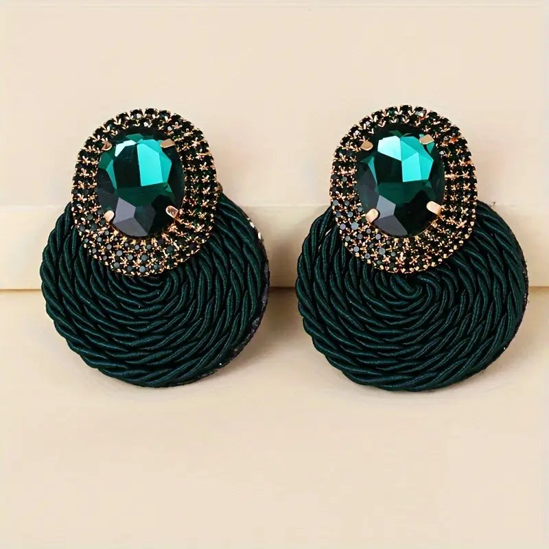 Bold Handmade Earrings with Colorful Oval Rhinestones